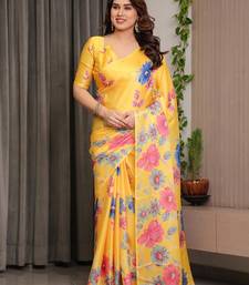 Stylish readymade satin silk blend saree with satin blouse