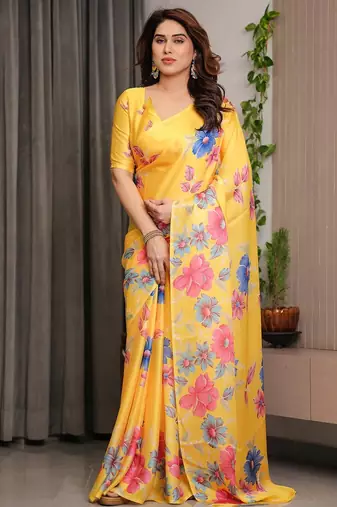 Stylish readymade satin silk blend saree with satin blouse