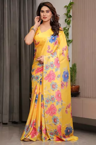 Stylish readymade satin silk blend saree with satin blouse