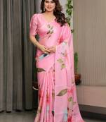 Premium ready-to-wear satin silk blend saree with matching unstitched blouse