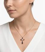 925 Sterling Silver Cross Rose Gold  Black  & White CZ Pendant Necklace Set  for Women