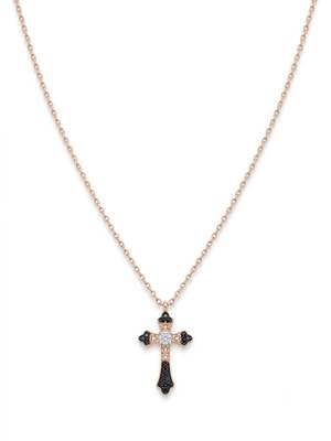 925 Sterling Silver Cross Rose Gold  Black  & White CZ Pendant Necklace Set  for Women 5