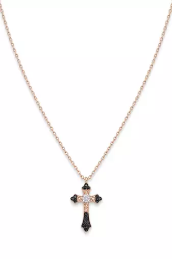 925 Sterling Silver Cross Rose Gold  Black  & White CZ Pendant Necklace Set  for Women