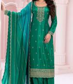 Pine green embroidered vichitra semi-stitched salwar suit
