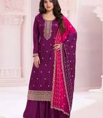 Grape purple embroidered vichitra semi-stitched salwar suit