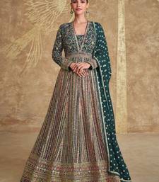 Green embroidered georgette free size stitched anarkali suit