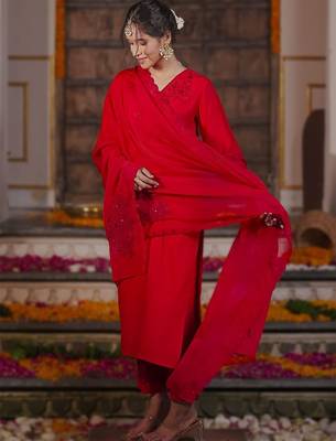 Women Embroidered Regular Sequined Kurta with Trousers & With Dupatta 1