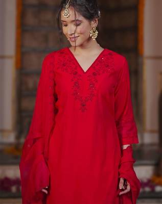 Women Embroidered Regular Sequined Kurta with Trousers & With Dupatta 2