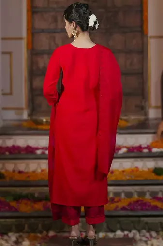 Women Embroidered Regular Sequined Kurta with Trousers & With Dupatta