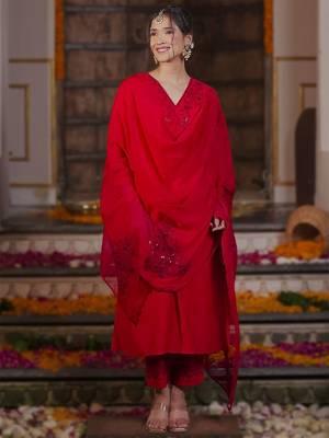 Women Embroidered Regular Sequined Kurta with Trousers & With Dupatta 4
