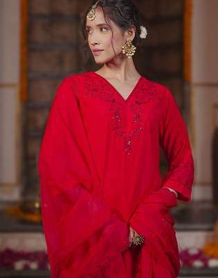 Women Embroidered Regular Sequined Kurta with Trousers & With Dupatta 5