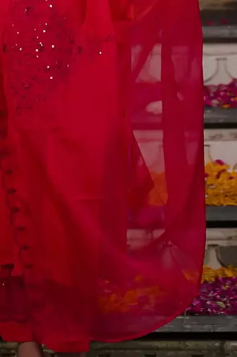 Women Embroidered Regular Sequined Kurta with Trousers & With Dupatta