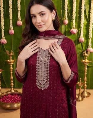 Women Ethnic Motifs Embroidered Regular Kurta with Trousers & With Dupatta 1