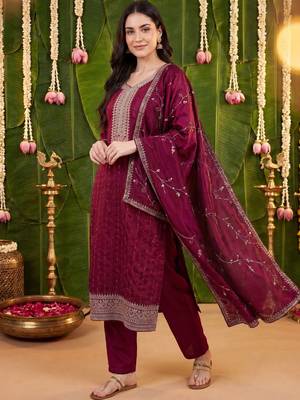 Women Ethnic Motifs Embroidered Regular Kurta with Trousers & With Dupatta 6