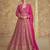 Pink embroidered georgette free size stitched anarkali suit