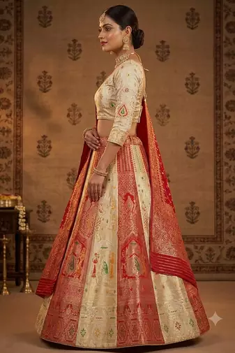Red embroidered sequin lehenga choli with blouse