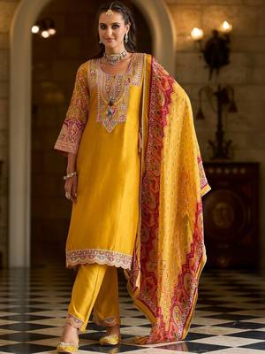 Women Ethnic Motifs Embroidered Regular Thread Work Kurta with Trousers & With Dupatta 1
