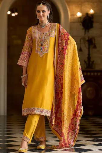 Women Ethnic Motifs Embroidered Regular Thread Work Kurta with Trousers & With Dupatta