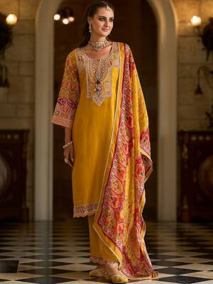 Women Ethnic Motifs Embroidered Regular Thread Work Kurta with Trousers & With Dupatta 5
