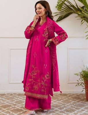 Women Ethnic Motifs Embroidered Regular Thread Work Kurta with Palazzos & With Dupatta 1