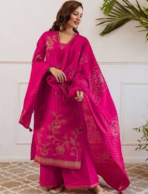 Women Ethnic Motifs Embroidered Regular Thread Work Kurta with Palazzos & With Dupatta 2