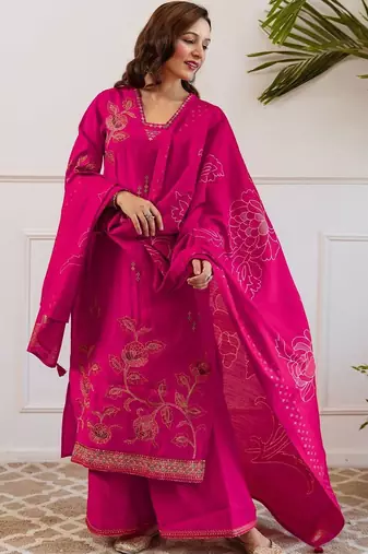Women Ethnic Motifs Embroidered Regular Thread Work Kurta with Palazzos & With Dupatta