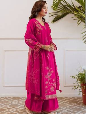 Women Ethnic Motifs Embroidered Regular Thread Work Kurta with Palazzos & With Dupatta 3