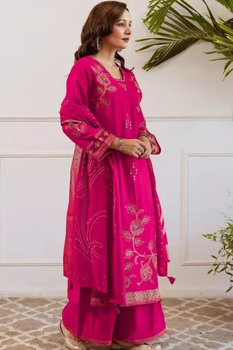 Women Ethnic Motifs Embroidered Regular Thread Work Kurta with Palazzos & With Dupatta