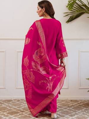 Women Ethnic Motifs Embroidered Regular Thread Work Kurta with Palazzos & With Dupatta 4