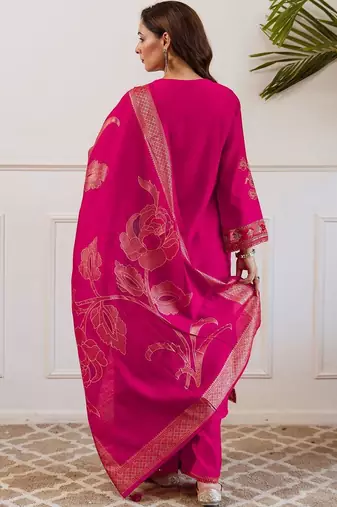 Women Ethnic Motifs Embroidered Regular Thread Work Kurta with Palazzos & With Dupatta