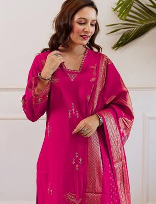 Women Ethnic Motifs Embroidered Regular Thread Work Kurta with Palazzos & With Dupatta 5