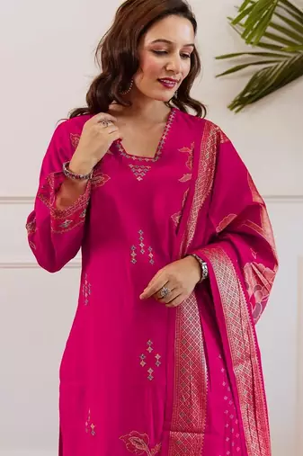 Women Ethnic Motifs Embroidered Regular Thread Work Kurta with Palazzos & With Dupatta