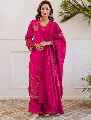 Women Ethnic Motifs Embroidered Regular Thread Work Kurta with Palazzos & With Dupatta 6