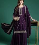 Ethnic Motifs Embroidered Regular Sequinned Kurta with Sharara & Dupatta