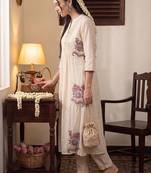 Women Floral Embroidered Regular Thread Work Pure Cotton Kurta with Trousers