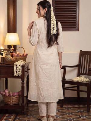 Women Floral Embroidered Regular Thread Work Pure Cotton Kurta with Trousers 3