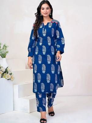 Women Ethnic Motifs Printed Regular Beads and Stones Pure Cotton Kurta with Trousers 7
