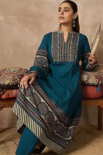 Women Printed Regular Pure Cotton Kurta with Trousers