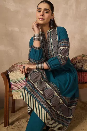Women Printed Regular Pure Cotton Kurta with Trousers