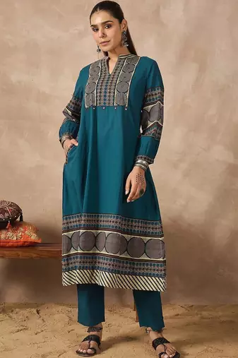 Women Printed Regular Pure Cotton Kurta with Trousers