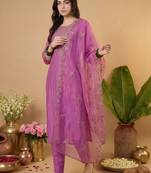 Women Ethnic Motifs Embroidered Regular Kurta with Trousers & With Dupatta
