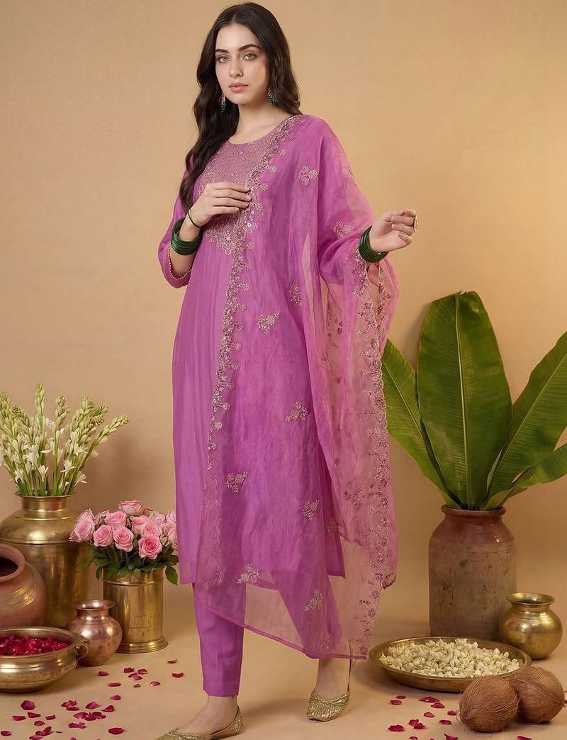 Women Ethnic Motifs Embroidered Regular Kurta with Trousers & With Dupatta