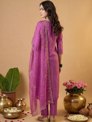 Women Ethnic Motifs Embroidered Regular Kurta with Trousers & With Dupatta 4