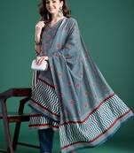 Striped Pure Cotton Kurta With Trousers & Dupatta