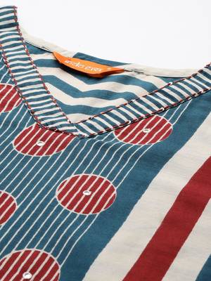 Striped Pure Cotton Kurta With Trousers & Dupatta 2
