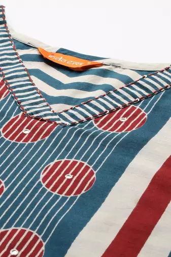Striped Pure Cotton Kurta With Trousers & Dupatta