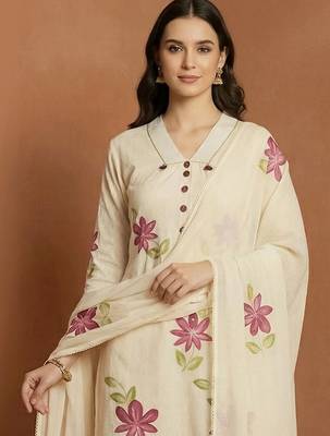 Women Floral Printed Regular Pure Cotton Kurta with Trousers & With Dupatta 2