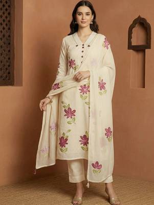 Women Floral Printed Regular Pure Cotton Kurta with Trousers & With Dupatta 5