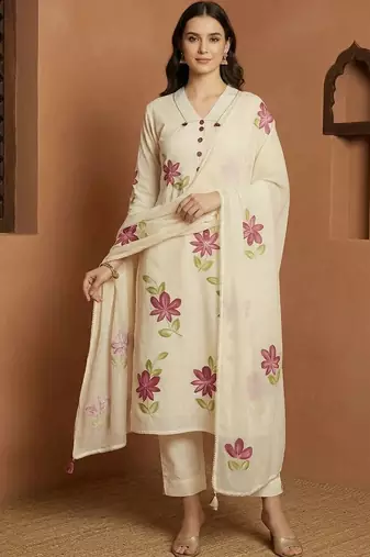 Women Floral Printed Regular Pure Cotton Kurta with Trousers & With Dupatta
