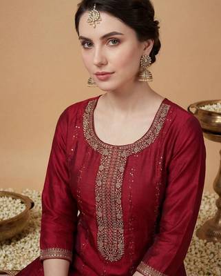 Women Ethnic Motifs Embroidered Regular Kurta with Trousers & With Dupatta 2